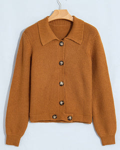 Scottie Ribbed Knit Collar Button Front Long Sleeve Cardigan