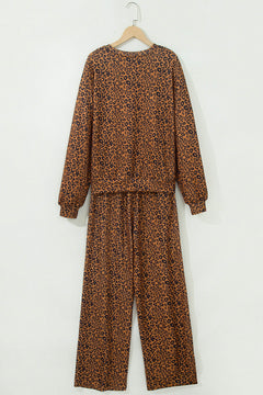 Leopard Long Sleeve Top & Drawstring Pants Set