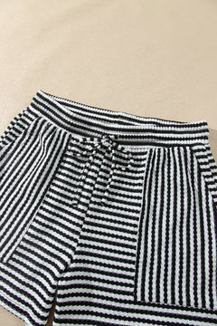 Stripe Long Sleeve Textured Knit Top & Shorts Set