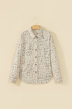 Leopard Corduroy Collared Patch Pocket Jacket