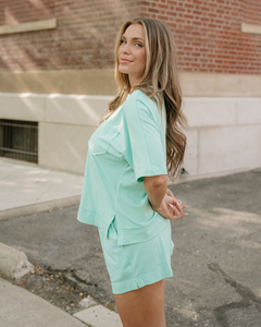 Jess Raw Edge Patch Pocket Oversized Top and Shorts Set