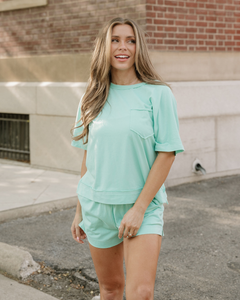 Jess Raw Edge Patch Pocket Oversized Top and Shorts Set