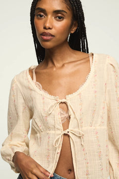 [162270-100] WOMENS LUCKY BRAND FESTIVAL CUTWORK FLYAWAY BLOUSE