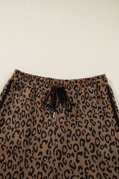 Leopard Varsity Stripe Trim Top & Drawstring Pants Set
