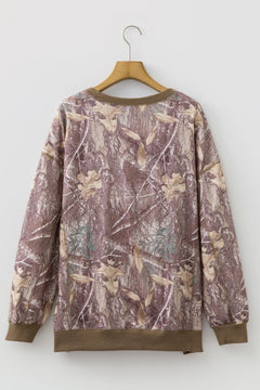 Camo Abstract Colorblock Detail Baggy Pullover Sweatshirt