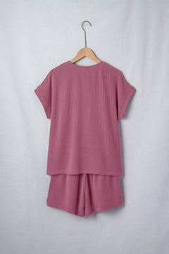 Solid Corded Knit Tee & Drawstring Short Set