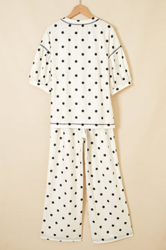 Polka Dot 3/4 Sleeve Top & Elastic Waist Pants Set