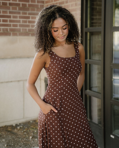 Scottie Polka Dot Print Square Neck Sleeveless Vacation Long Dress