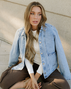 Solana Scallop Trim Collar Mineral Washed Denim Jacket