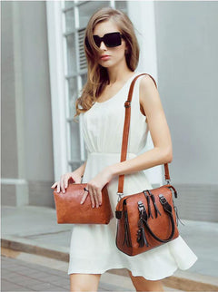Vintage Leather 4-Piece Messenger Bag Set | Luxury Leather Tote, Clutch & Wallet Set
