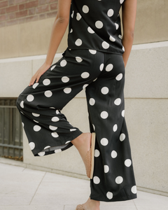 Paris Polka Dot Print Pleated Round Neck Tank Wide Leg Two-Piece Outfit