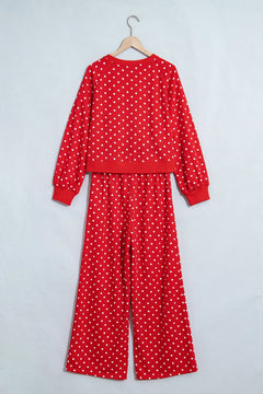 Polka Dot Long Sleeve Top & Wide Leg Pant Set