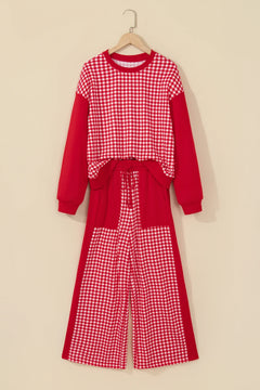 Gingham Patchwork Long Sleeve Top & Pant Set