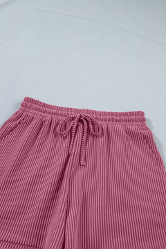 Solid Corded Knit Tee & Drawstring Short Set