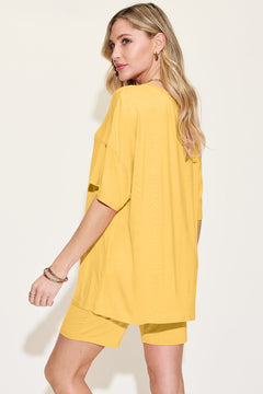 Basic Bae Bamboo Full Size  V-Neck Drop Shoulder T-Shirt and Shorts Set