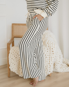 Talia Ruffle Trim Drop Shoulder Top Drawstring Loose Pant Set - Cream