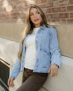 Solana Scallop Trim Collar Mineral Washed Denim Jacket