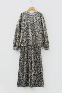 Leopard Raw Seam Sweatshirt & Wide Leg Pants Set