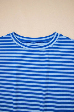 Striped Round Neck Cap Sleeve Slim Fit T Shirt