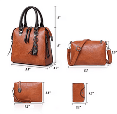 Vintage Leather 4-Piece Messenger Bag Set | Luxury Leather Tote, Clutch & Wallet Set