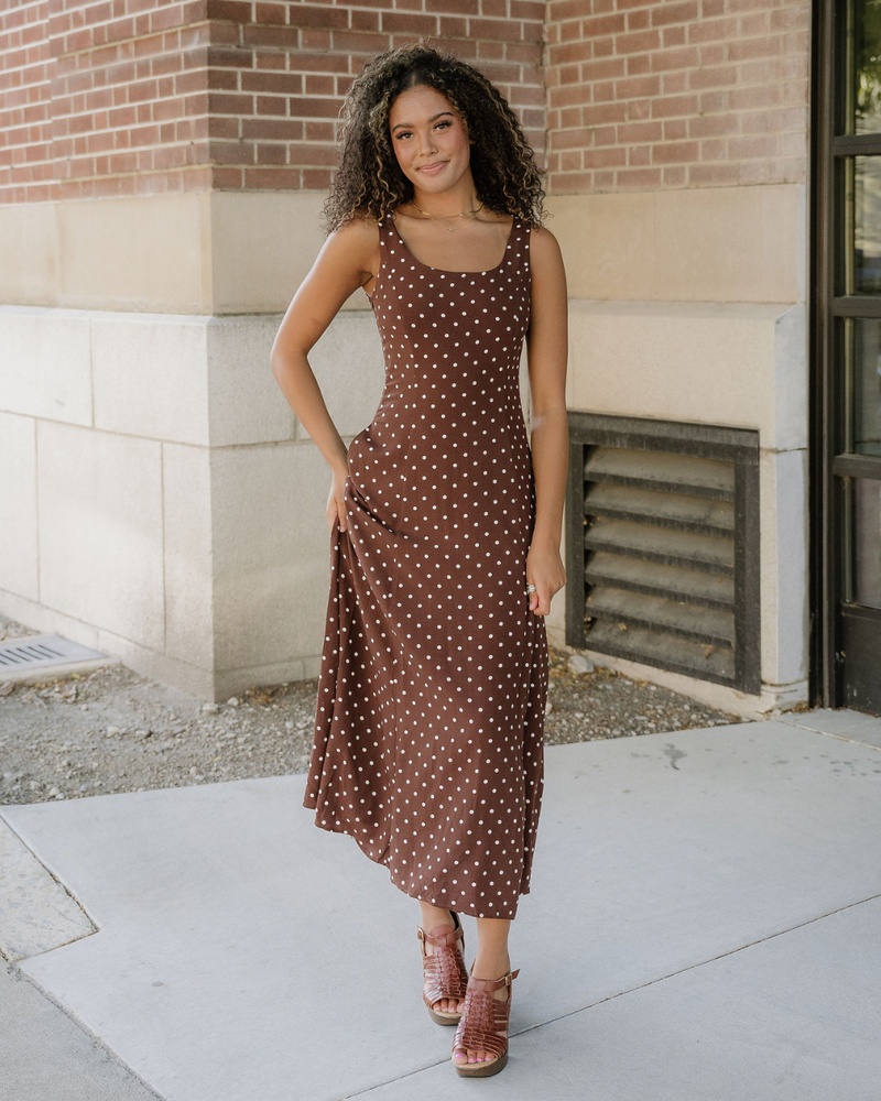 Scottie Polka Dot Print Square Neck Sleeveless Vacation Long Dress