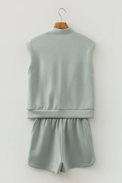Solid Quarter Zip Sleeveless Top & Shorts Set