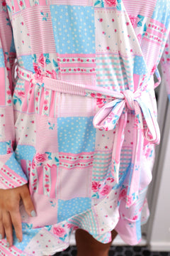 Almost Ready Ribbed Robe- Pink Heirloom Patchwork