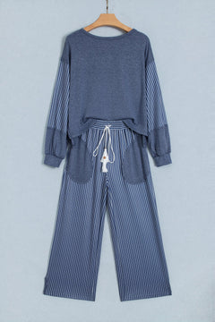 Stripe Patchwork Raw Seam Top & Pants Set