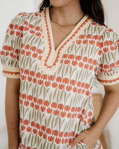 Malia Tulip Floral Print Cotton Puff Short Sleeve Mini Dress