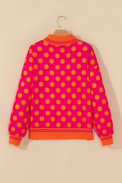 Polka Dot Stripe Trim Mock Neck Sweatshirt