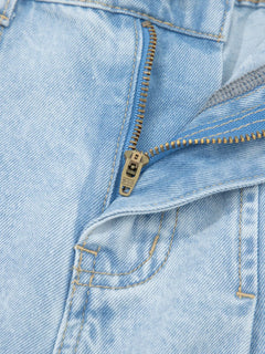 Studded Side Slit Leg Pocketed Frayed Wide Leg Jeans