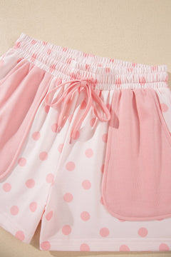 Polka Dot Polo Pullover & Elastic Waist Shorts Set