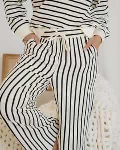Talia Ruffle Trim Drop Shoulder Top Drawstring Loose Pant Set - Cream