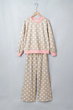 Polka Dot Long Sleeve Top & Drawstring Pants Set