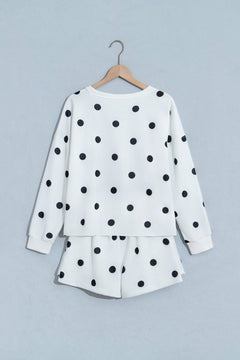 Polka Dot Raw Hem Sweatshirt & Skort Set