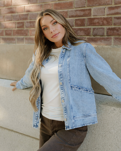 Solana Scallop Trim Collar Mineral Washed Denim Jacket
