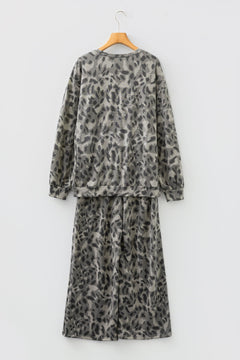 Leopard Raw Seam Sweatshirt & Wide Leg Pants Set