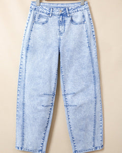Tatum Light Washed Pull On Barrel Jeans