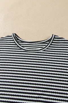 Stripe Long Sleeve Textured Knit Top & Shorts Set