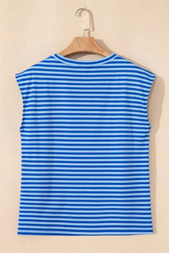 Striped Round Neck Cap Sleeve Slim Fit T Shirt