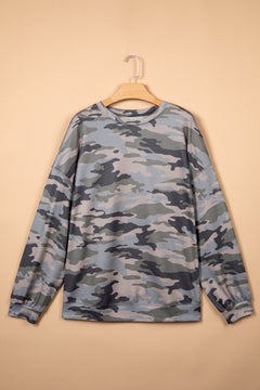 Plus Size Camo Crew Neck Long Sleeve Sweatshirt