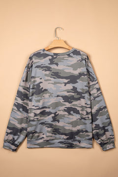 Plus Size Camo Crew Neck Long Sleeve Sweatshirt