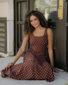 Scottie Polka Dot Print Square Neck Sleeveless Vacation Long Dress