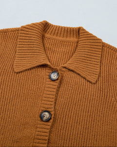 Scottie Ribbed Knit Collar Button Front Long Sleeve Cardigan