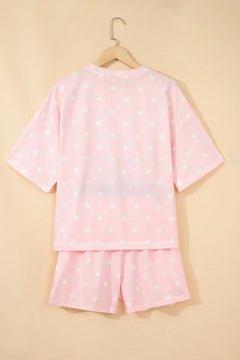 Polka Dot Loose Tee & Drawstring Shorts Set