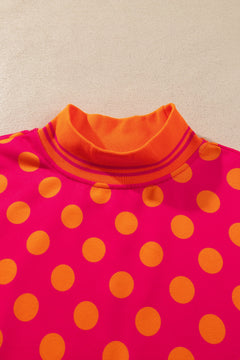 Polka Dot Stripe Trim Mock Neck Sweatshirt