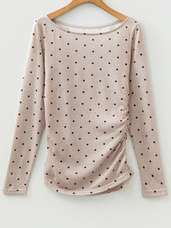 Polka Dot Boat Neck Knit Long Sleeve Shirt