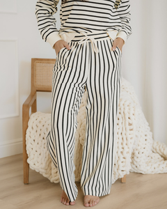 Talia Ruffle Trim Drop Shoulder Top Drawstring Loose Pant Set - Cream