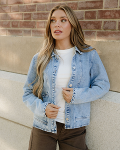 Solana Scallop Trim Collar Mineral Washed Denim Jacket