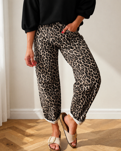 Bailey Leopard Print Barrel Jeans
